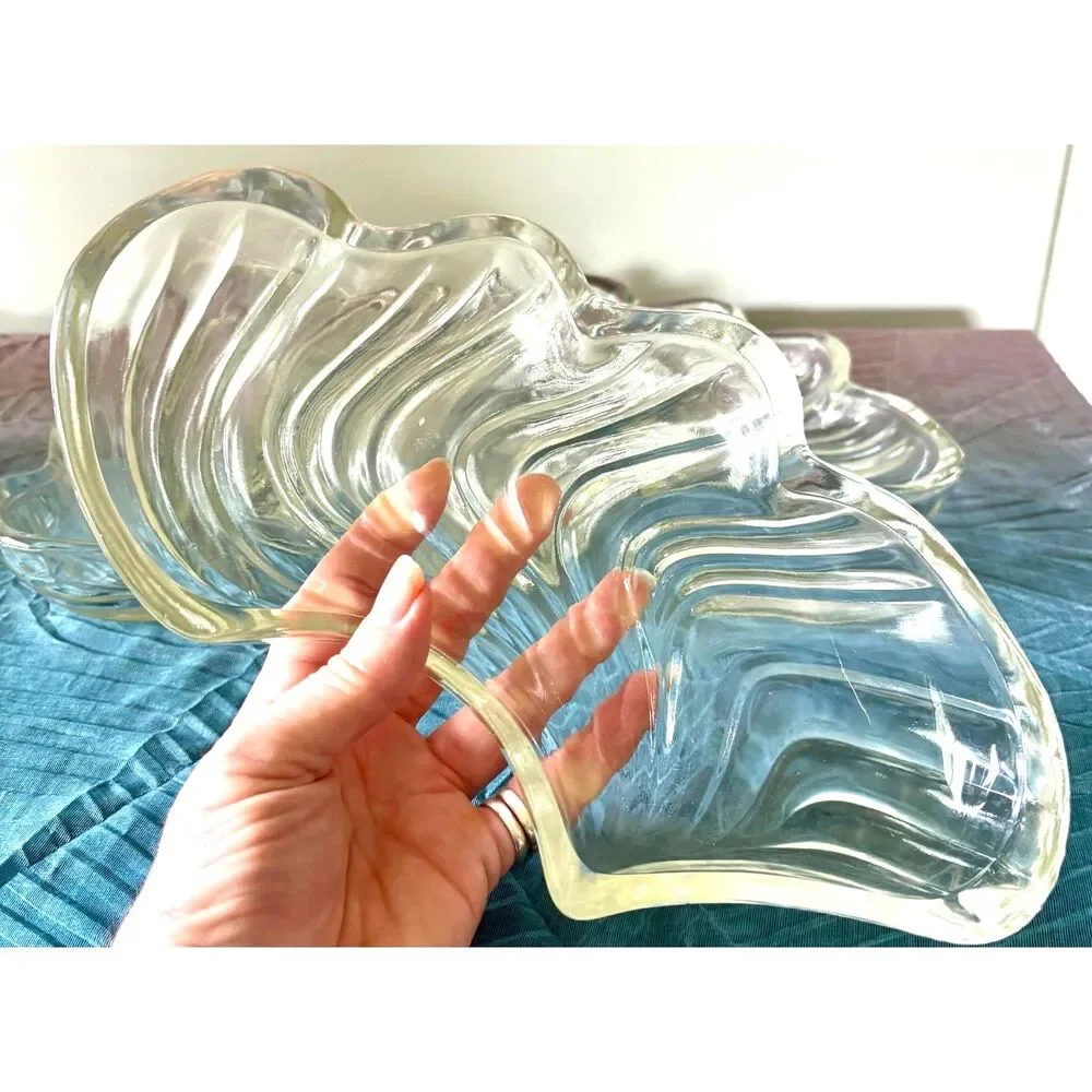 Vintage Glass Chip & Dip Serving Set 5 Pc Clear Swirl Party Platter